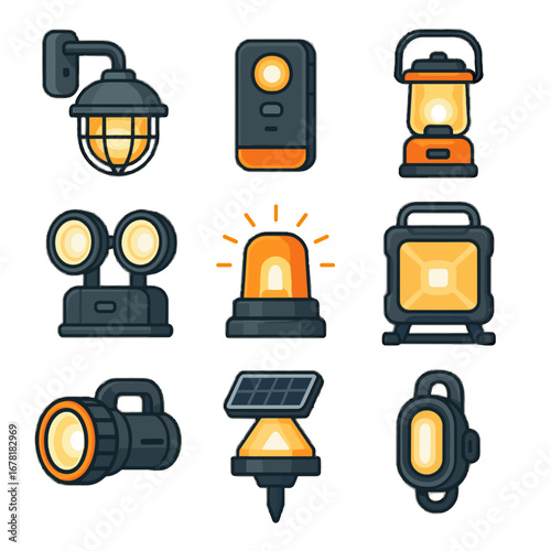 Portable rechargeable spotlight emer mini emergency led bright vector icon lamp