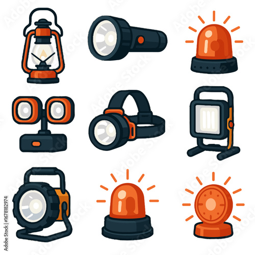 Lamp emer vector beacon rechargeable backup floodlight icon beam emergency led