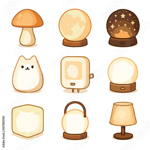 Light icon wall table rechargeable vector night projection sphere lamp small portable