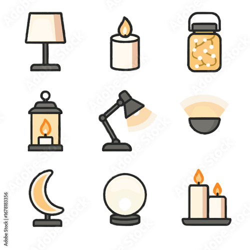 Sphere modern jar minimalist icon vector lighting mood decorative lamp uplighter set
