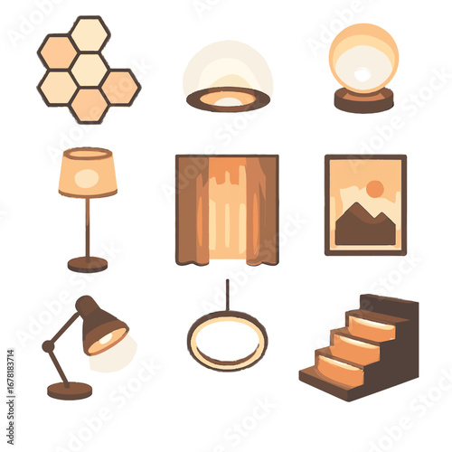 Vector drum nightstand lamp ambient illuminated recessed art light curtain strip icon