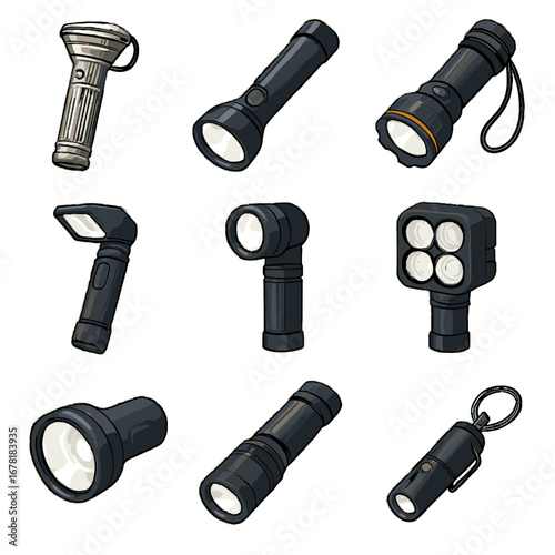 Sleek metal torch light keychain mini outdoor vector swivel modern icon