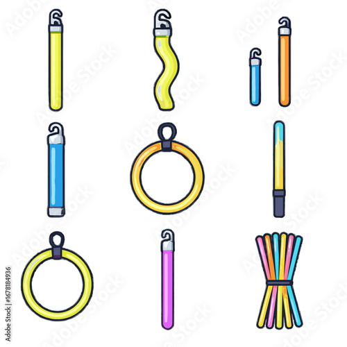 Snap set wand stick icon collection sticks thick vector glow parties