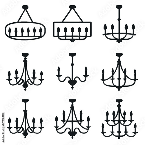 Icon oval chandelier vector circular rectangular set hexagon square light collection