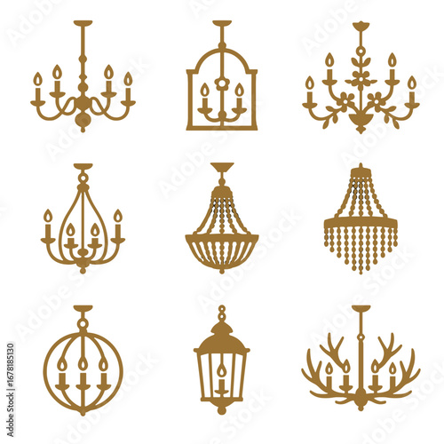 Cage chandelier antler collection brass waterfall vector frame icon lantern floral