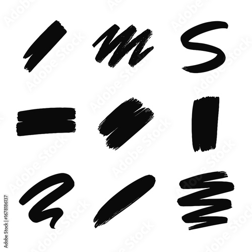Textured icon marker zigzag strokes set end horizontal overlapping smooth stroke bold