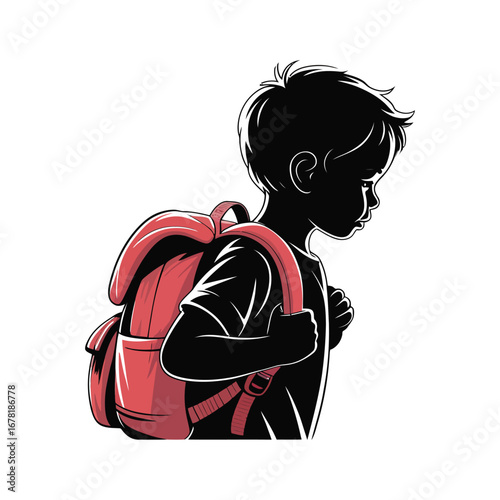 Schoolboy Silhouette Illustration with Backpack for Education and Learning Designs