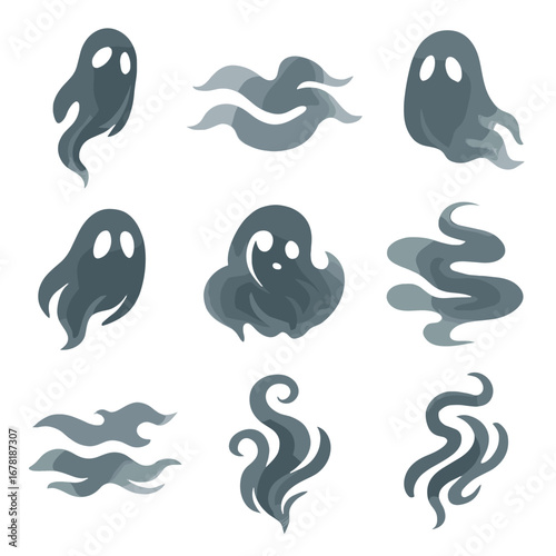 Ghostly spectral creepy shapes curls icon haze icons drift bands vector ghost