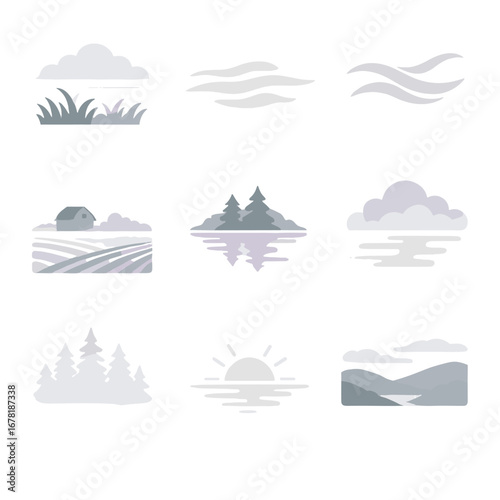 Over cloud valley ribbon icon grass misty haze vector mist icons settling