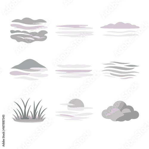 Vector haze ground drift icons mist early thin cloud morning misty icon