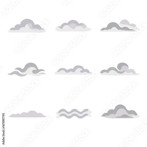 Ripple vapor roll fog icon hills collection haze formation ridge ground vector