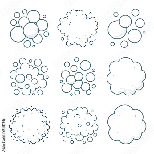 Organic bubbly frothy froth icon patterns forms clusters blotches foam vector shapes