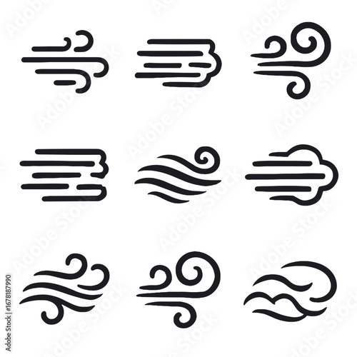 Icons sweep windy vector rolling mist trails airy fog atmospheric blowing icon
