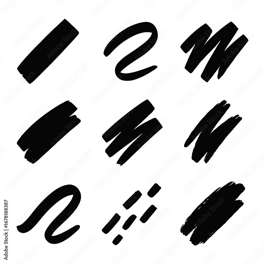 Fototapeta premium Icon marker sweep slash slanted rough set wavy mark line strokes vector