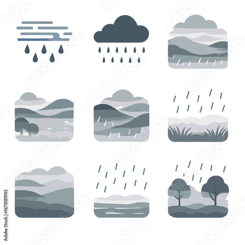 Fog icon meadow atmospheric haze mist rainy wet valley vector gentle drizzle
