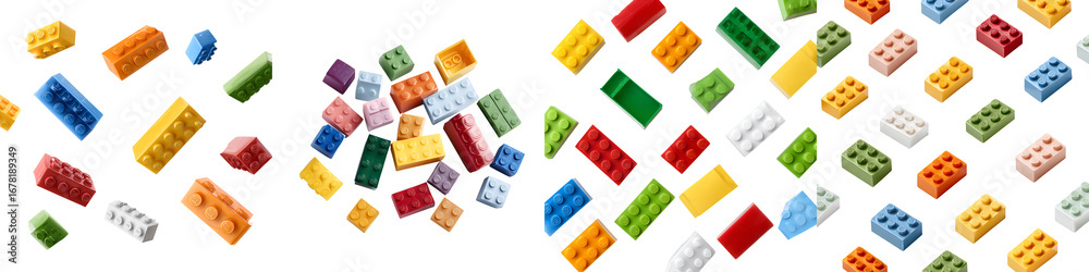 Obraz premium Scattered Colorful Building Blocks Isolated on White Background