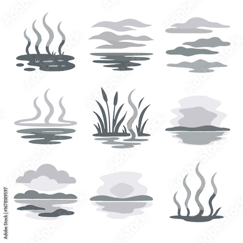 Swamp icon haze fog over trails vectors gradients water vapor vector mist