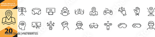 Virtual reality augmented reality icons set futuristic technology symbols for digital experiences and gaming vector