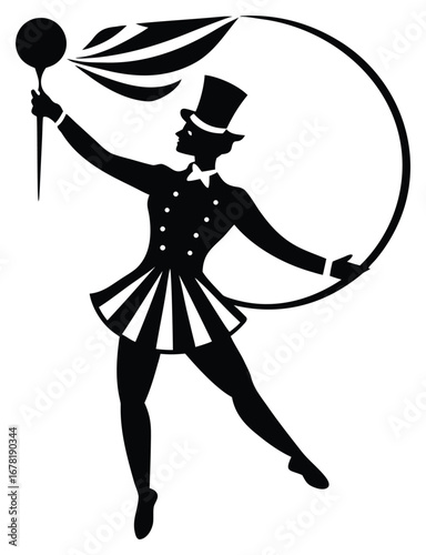 Vintage style elegant male performer with hat and stage props graphic