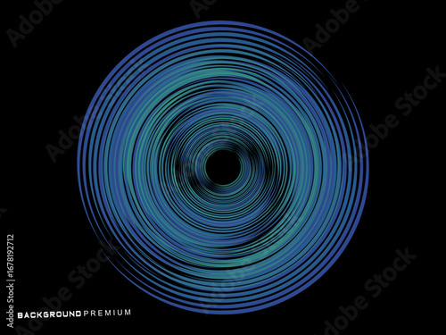 Vector background of rotating elliptical 3D shapes, consisting of a pattern of squares and wavy lines with colorful gradations.	