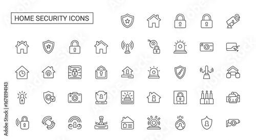 Home security system components arranged neatly on white offer protection and peace of mind through modern technology and vigilance.