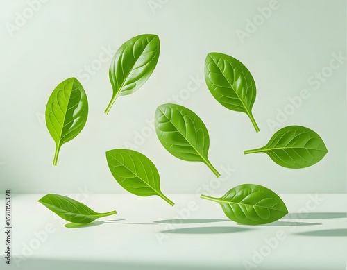 Fresh green leaves on a white background, perfect for showcasing nature's vibrant freshness and organic beauty