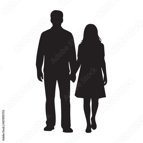 Silhouette of a couple walking hand-in-hand, simple and elegant design.