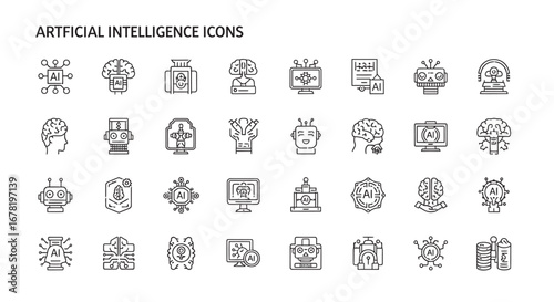 Artificial intelligence symbols represent advanced technology and machine learning in a modern, minimalist style, conveying innovation and future trends.