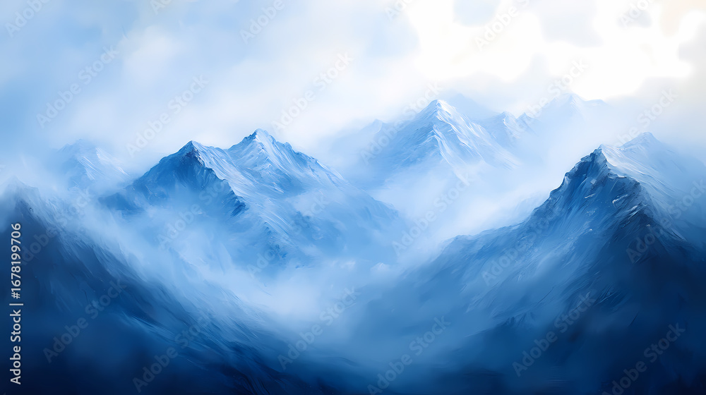 Obraz premium Majestic Mountain Range in a Misty Blue