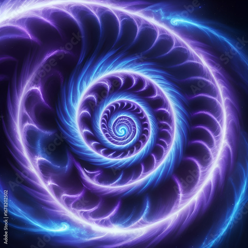 Mesmerizing cosmic vortex with vibrant blue and purple energy, a stunning visual journey into the infinite universe