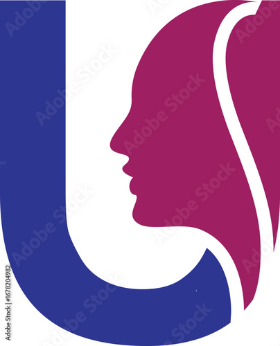 Logo featuring a stylized profile within the letter 'U' shape