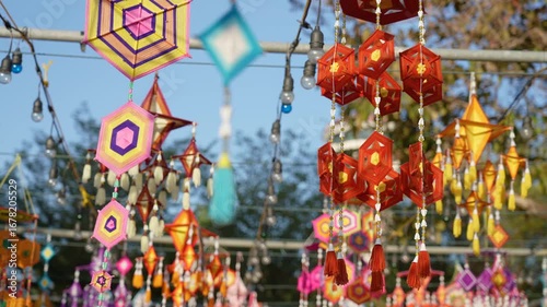 colorful Spider-web Thung hung is used in any holy or religious festival  in thailand