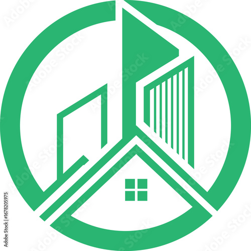 Modern Real Estate Logo Green Buildings Within a Circle