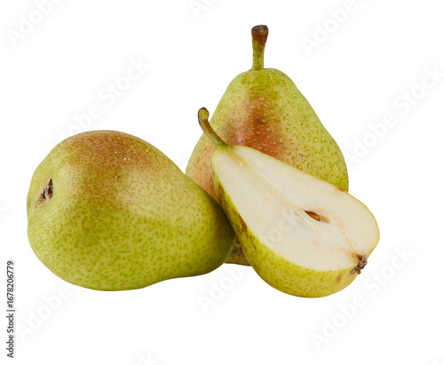 Fresh green pear fruit cut out isolated transparent background