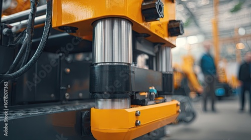 Close-up of industrial hydraulic press components.