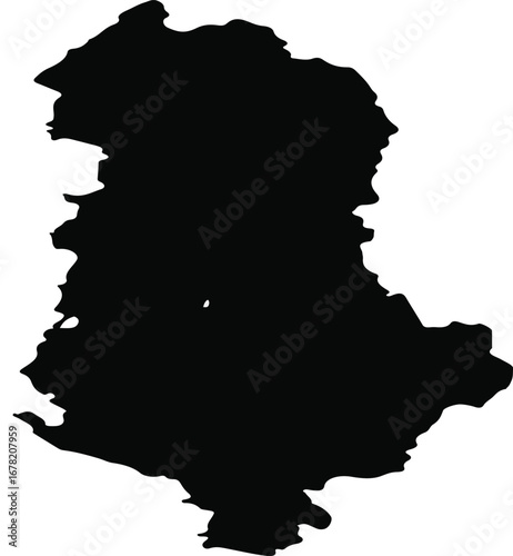 Black silhouette of Albania's geographical outline, depicting its borders and shape.