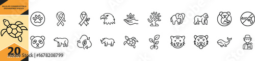 Collection of wildlife conservation and endangered species icons for environmental protection awareness vector
