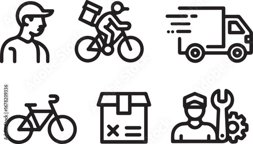 Delivery and service icons set courier