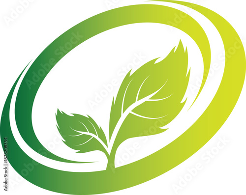Hand cradling a sprouting plant in a green gradient, symbolizing growth and nature.