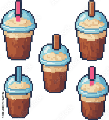coffe ice cup pixel art, eps 10 illustration