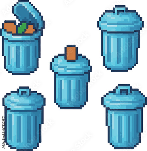 trash pixel art, eps 10 illustration