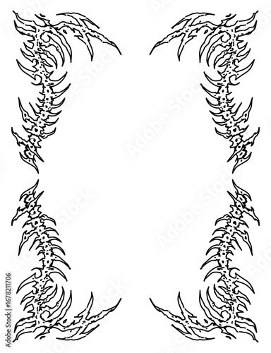 Cybersigilsm frame with bone shape and neo tribal design for poster or print