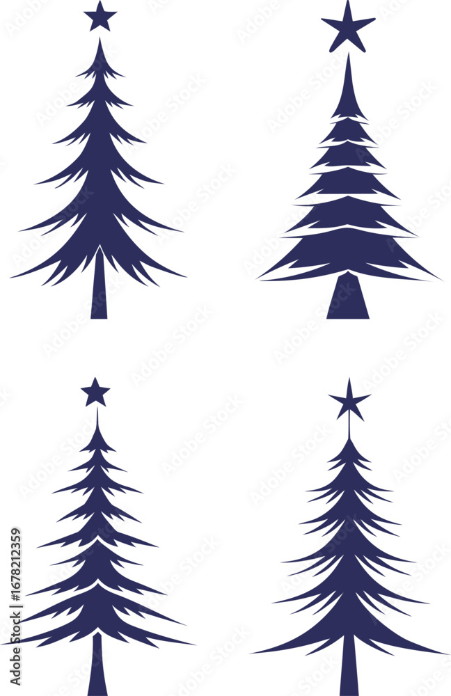 Obraz premium Silhouette set of Christmas trees in illustration. EPS-10.