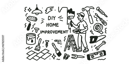 vector illustration home renovation do it yourself, repair and tools,  house construction work,  painting and finishing, diy home repair