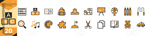 Diverse children's education and activities icons representing learning creativity and fun perfect for apps websites and educational materials vector