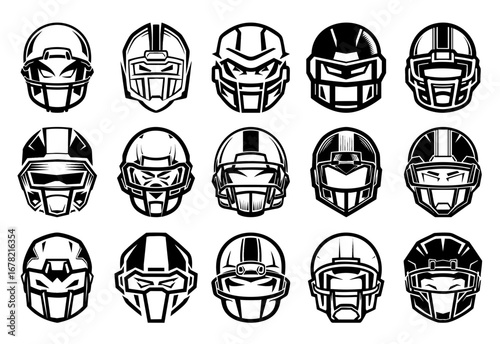 Collection of stylized sports helmet designs