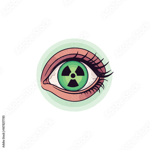 A stylized eye with a radioactive symbol, suggesting danger or awareness of harmful radiation.