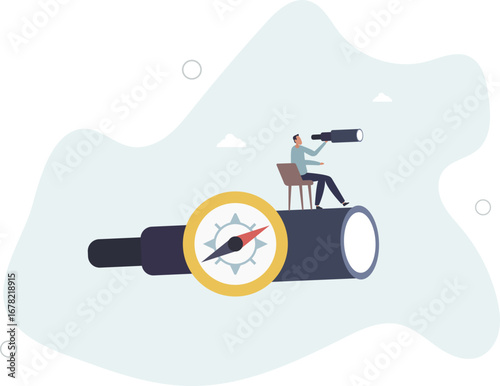 Business compass guidance direction or opportunity, make decision for business direction, finding investment opportunity, leadership or visionary concept.life and employment of people.