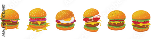 Burger vector set. Set of fast food illustration. Hamburger vector illustration. Fast Food Icons Set. Burger illustration. cheese burger illustration