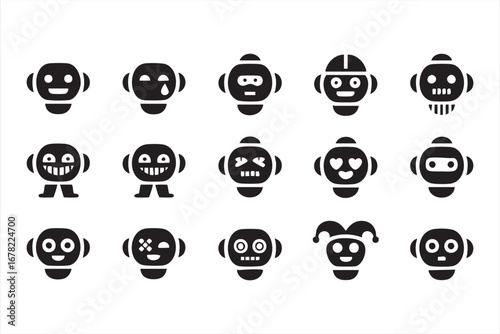Robot emoji faces vector set with futuristic emoticon expressions